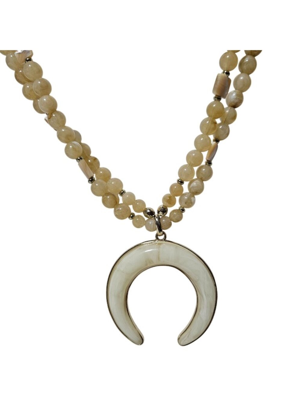 Chicos Beaded Crescent Pendant Necklace Moon Charm Statement Gold Tone Jewelry